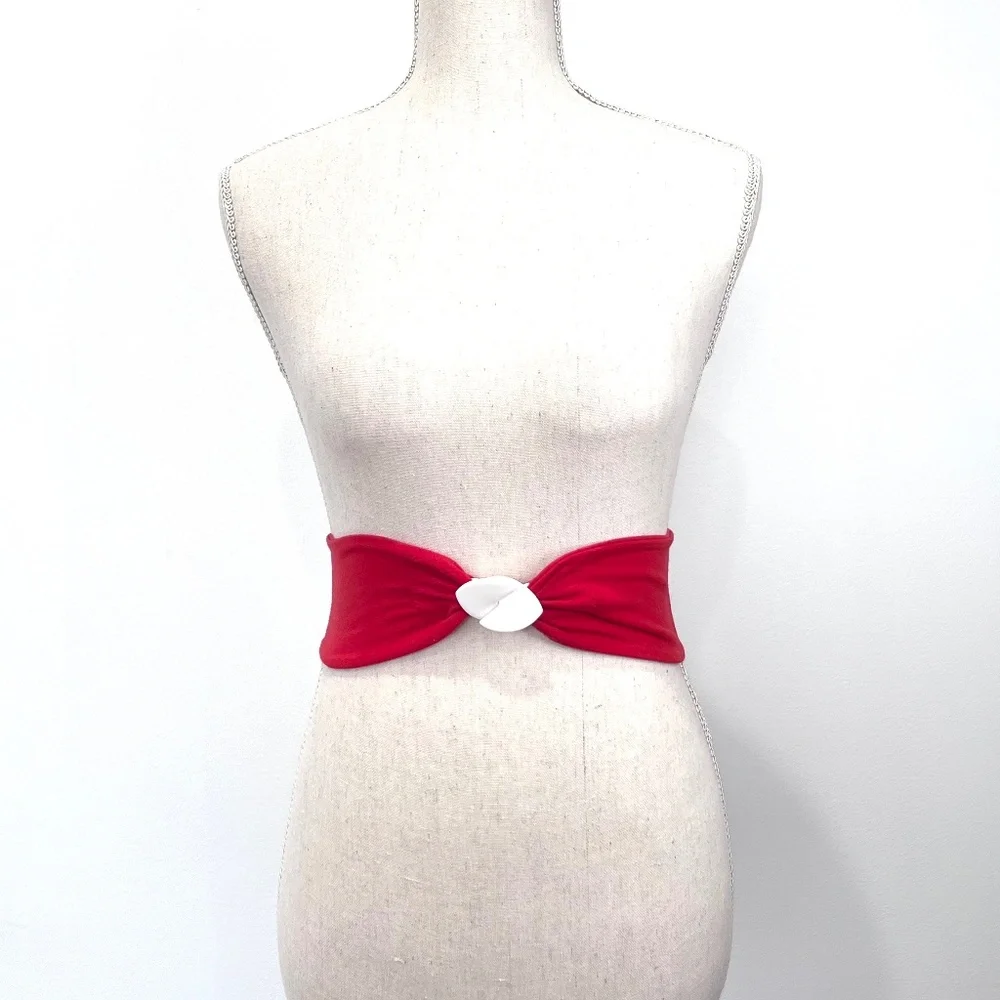 Vintage Kisslock Wide Red Fabric Stretch Belt